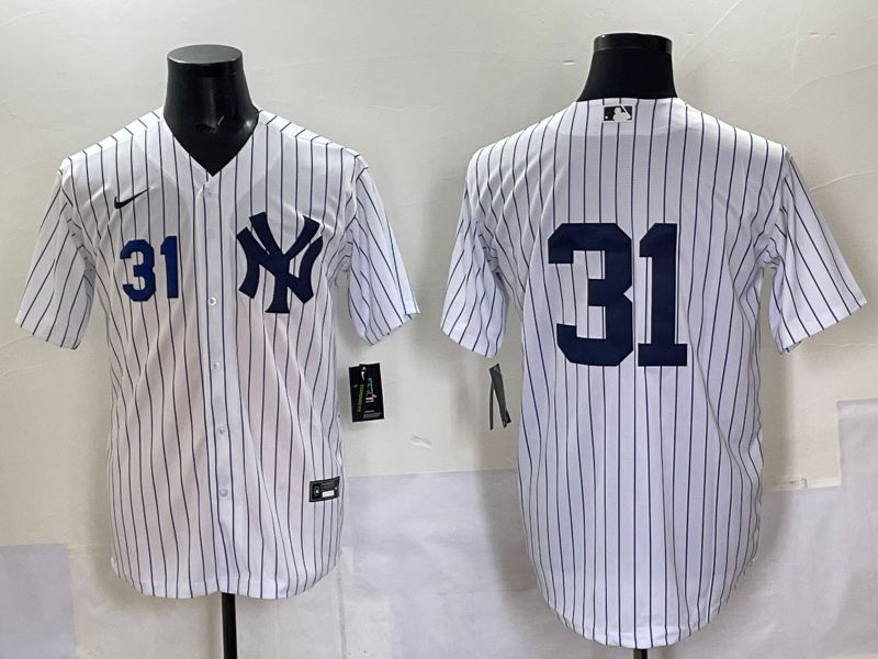 Men 2025 New York Yankees 31 No Name White Stripe Game Nike MLB Jersey style 04